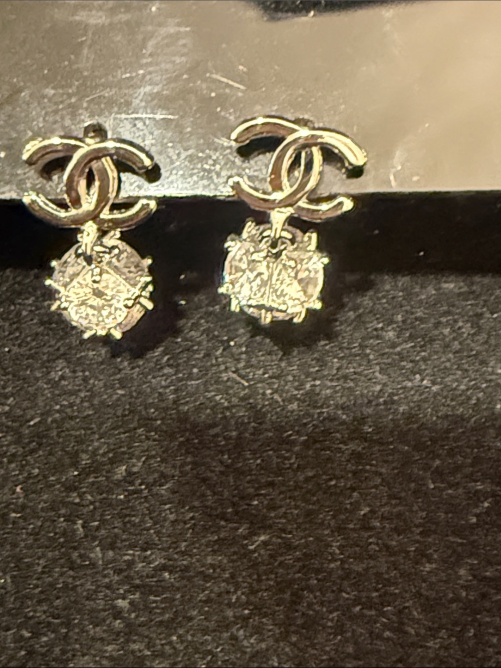 Gold-Tone CC Drop Earrings with Textured Medallions